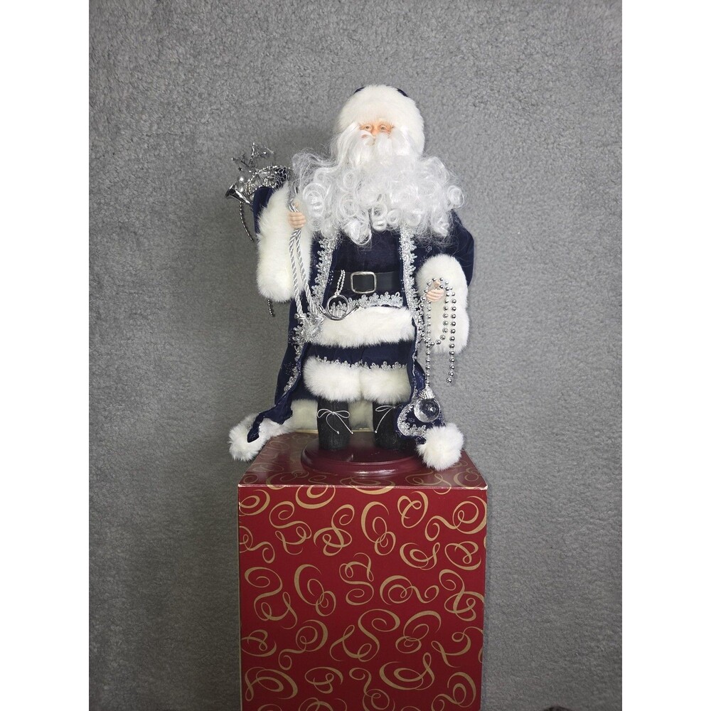 Vtg San Francisco Music Box Co Christmas Santa‎ Figurine Blue Velvet Plays